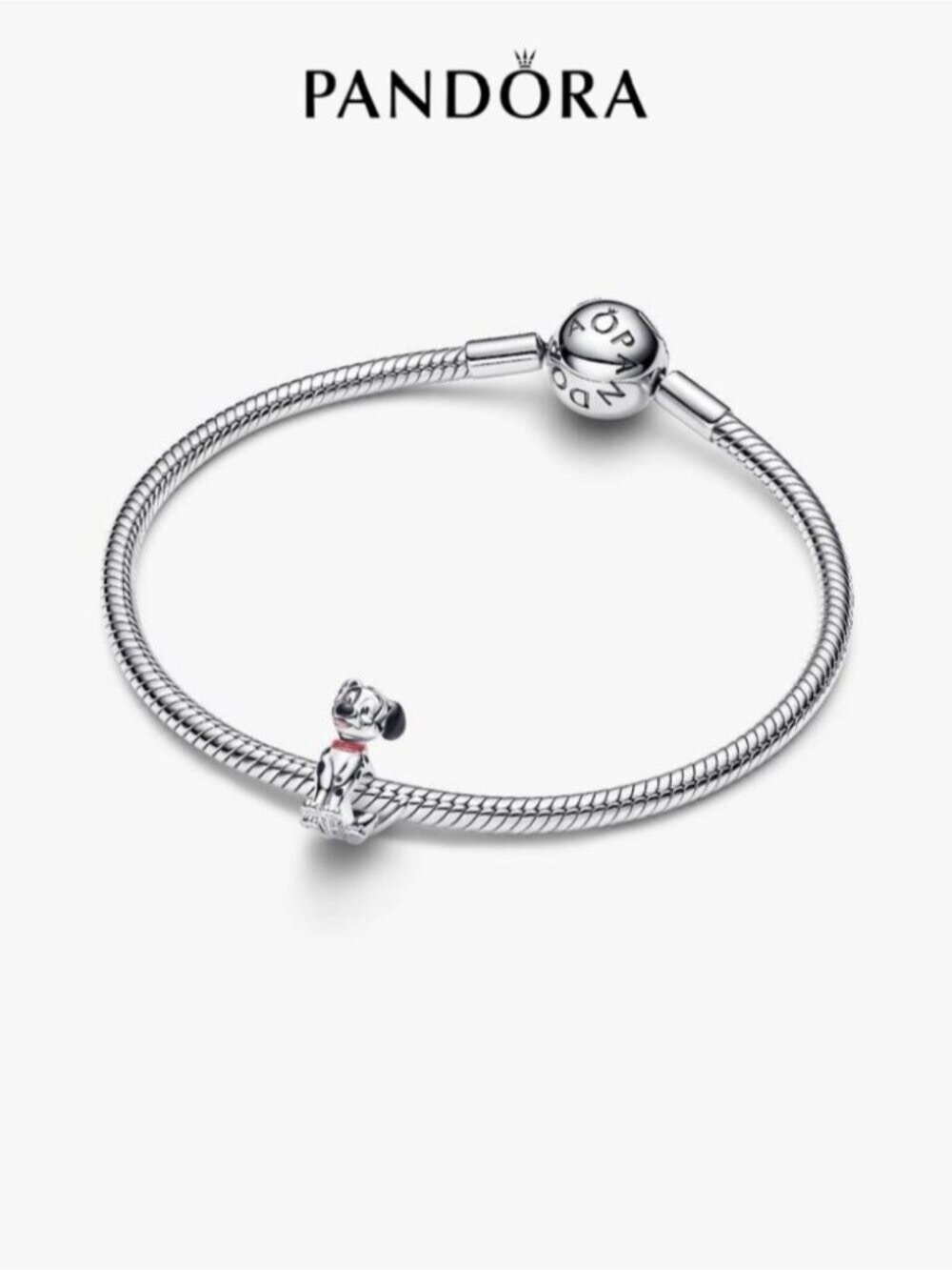 Pandora Silver Dog Charm Bracelet - Silver with Red Accent